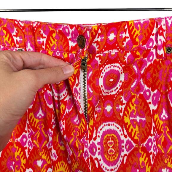 Jones New York NWT Orange Hot Pink Ikat Print Soft Denim Pencil Skirt - Picture 6 of 8